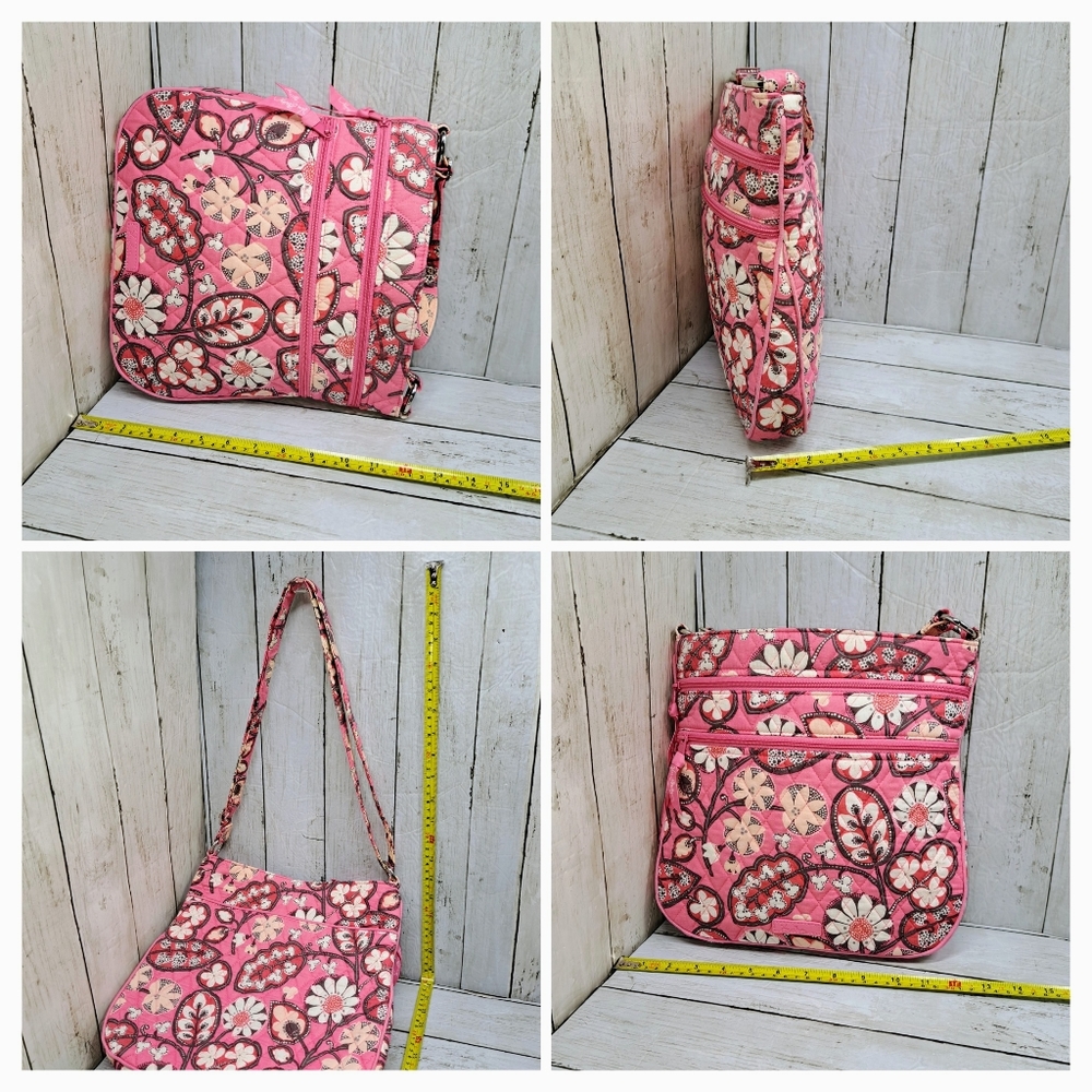 Vera Bradley M/Lrg 12"t Pink Floral Hipster ZipTop MultiPocket Crossbody Retired - Picture 10 of 12
